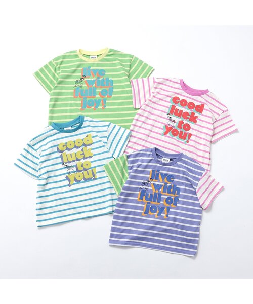 BREEZE(ブリーズ)の「【接触冷感】もっとスズシー ペイントボーダーTシャツ(Tシャツ/カットソー・キッズ・グリーン/ピンク/サックスブルー/パープル・140/90/100/110/120/80/130)」の5枚目の写真