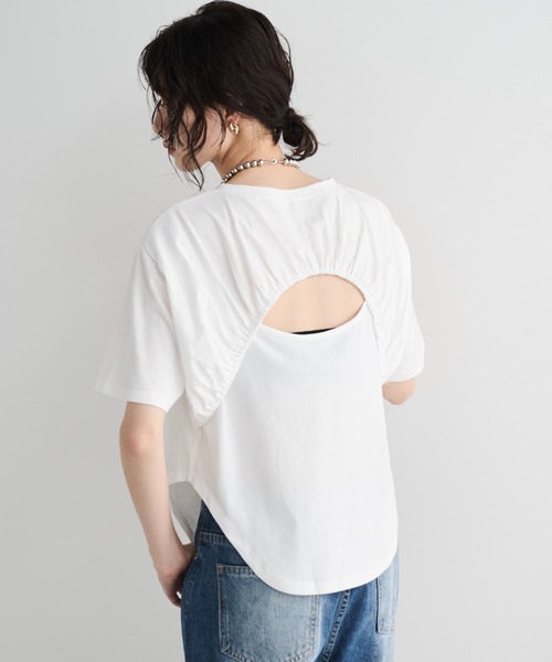MERLOT（メルロー）の「ギャザーバックオープンT（Tシャツ/カットソー・レディース・ホワイト/ブラック・FREE）」の7枚目の写真