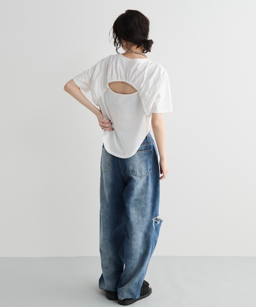 MERLOT（メルロー）の「ギャザーバックオープンT（Tシャツ/カットソー・レディース・ホワイト/ブラック・FREE）」の11枚目の写真