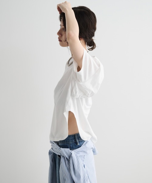 MERLOT（メルロー）の「ギャザーバックオープンT（Tシャツ/カットソー・レディース・ホワイト/ブラック・FREE）」の20枚目の写真