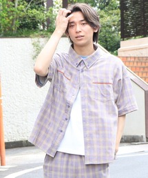 新品！Double Name ブルーシャツ DOUBLE NAME ブラウス シャツ MLB×PEANUTSコラボワッペン
