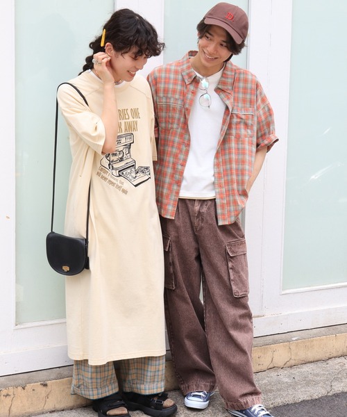 DOUBLE NAME(ダブルネーム)の「チェックパイピングボタンダウンシャツ/ユニセックス(シャツ/ブラウス・メンズ・オレンジ/パープル/ブルー・FREE)」の14枚目の写真