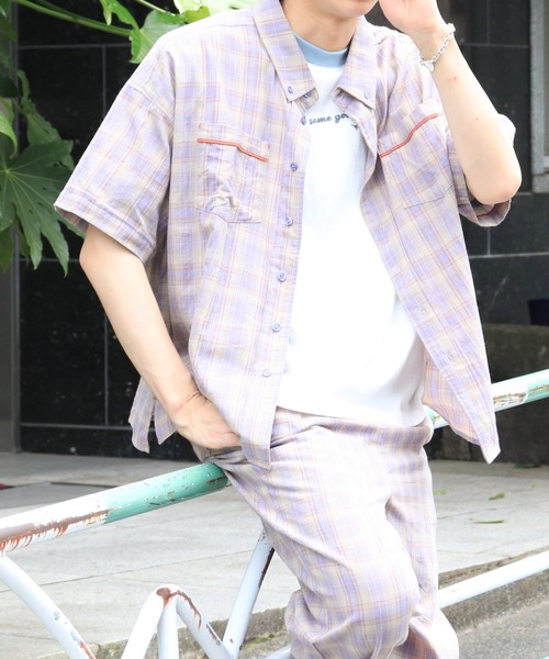 DOUBLE NAME(ダブルネーム)の「チェックパイピングボタンダウンシャツ/ユニセックス(シャツ/ブラウス・メンズ・オレンジ/パープル/ブルー・FREE)」の18枚目の写真