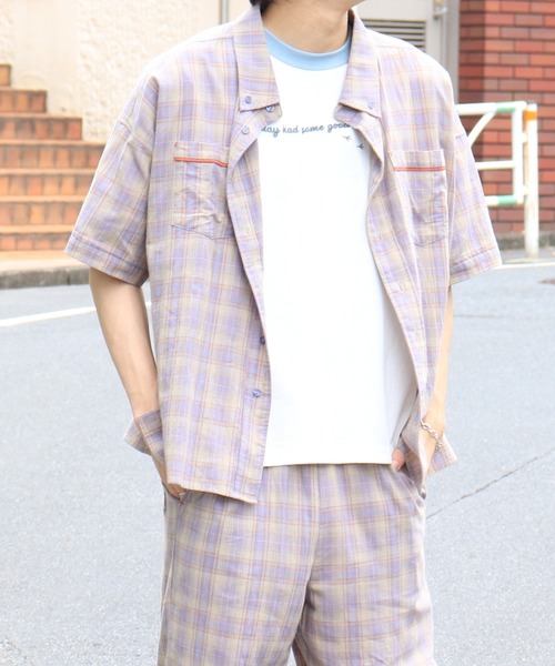 DOUBLE NAME(ダブルネーム)の「チェックパイピングボタンダウンシャツ/ユニセックス(シャツ/ブラウス・メンズ・オレンジ/パープル/ブルー・FREE)」の20枚目の写真