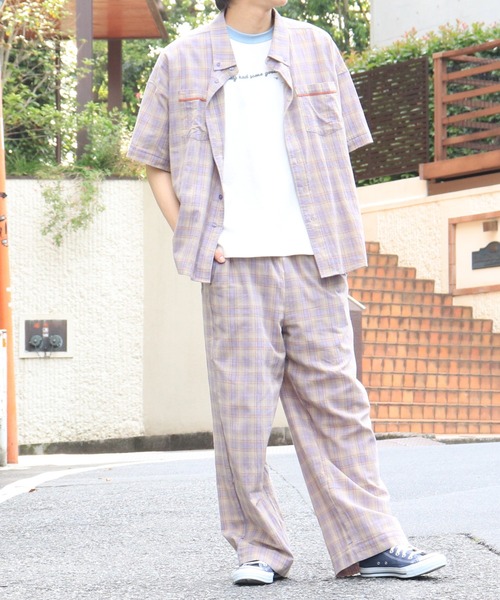 DOUBLE NAME(ダブルネーム)の「チェックパイピングボタンダウンシャツ/ユニセックス(シャツ/ブラウス・メンズ・オレンジ/パープル/ブルー・FREE)」の15枚目の写真