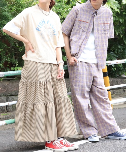 DOUBLE NAME(ダブルネーム)の「チェックパイピングボタンダウンシャツ/ユニセックス(シャツ/ブラウス・メンズ・オレンジ/パープル/ブルー・FREE)」の17枚目の写真