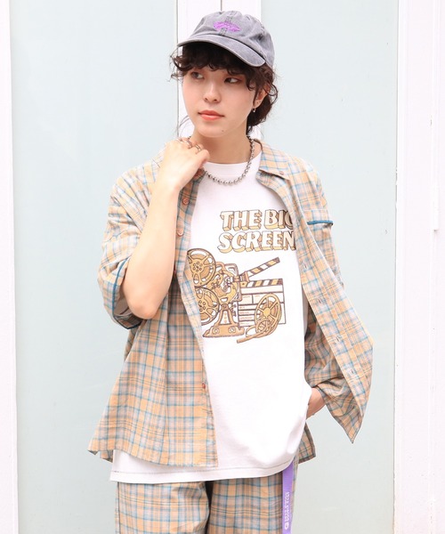 DOUBLE NAME(ダブルネーム)の「チェックパイピングボタンダウンシャツ/ユニセックス(シャツ/ブラウス・メンズ・オレンジ/パープル/ブルー・FREE)」の4枚目の写真