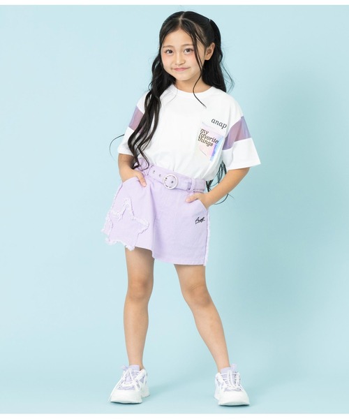 ANAP kids(アナップキッズ)の「クリアポケット付メッシュ切替ビッグTシャツ(Tシャツ/カットソー・キッズ・ラベンダー/ホワイト・110cm/120cm/130cm)」の15枚目の写真