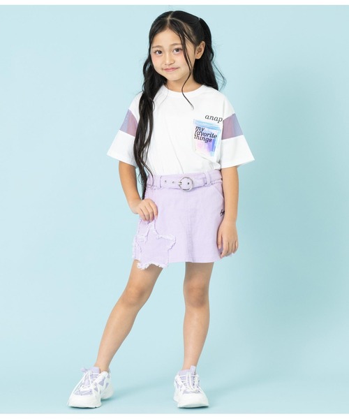 ANAP kids(アナップキッズ)の「クリアポケット付メッシュ切替ビッグTシャツ(Tシャツ/カットソー・キッズ・ラベンダー/ホワイト・110cm/120cm/130cm)」の13枚目の写真