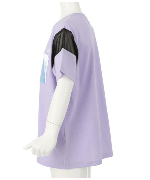 ANAP kids(アナップキッズ)の「クリアポケット付メッシュ切替ビッグTシャツ(Tシャツ/カットソー・キッズ・ラベンダー/ホワイト・110cm/120cm/130cm)」の10枚目の写真