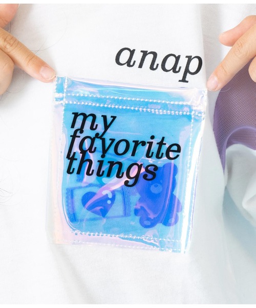 ANAP kids(アナップキッズ)の「クリアポケット付メッシュ切替ビッグTシャツ(Tシャツ/カットソー・キッズ・ラベンダー/ホワイト・110cm/120cm/130cm)」の12枚目の写真