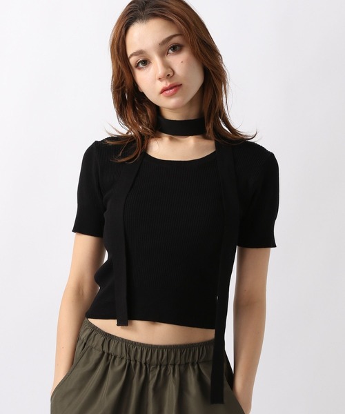 FOREVER 21(フォーエバー トゥエンティーワン)の「【2024SS】ボウタイ付きリブニット(ニット/セーター・レディース・グレー/ブラック/ホワイト・FREE)」の2枚目の写真