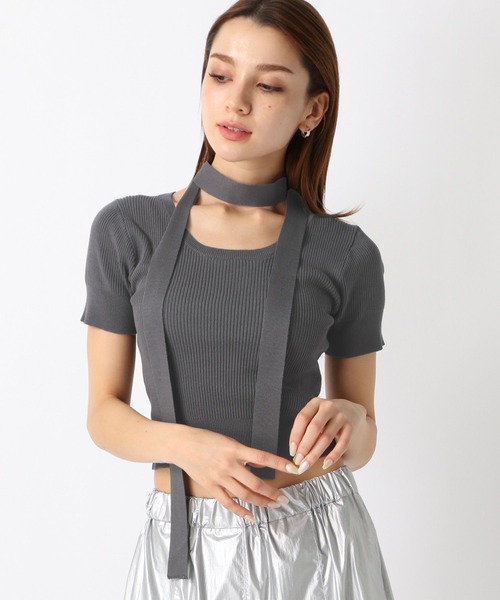 FOREVER 21(フォーエバー トゥエンティーワン)の「【2024SS】ボウタイ付きリブニット(ニット/セーター・レディース・グレー/ブラック/ホワイト・FREE)」の14枚目の写真