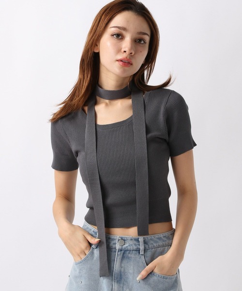 FOREVER 21(フォーエバー トゥエンティーワン)の「【2024SS】ボウタイ付きリブニット(ニット/セーター・レディース・グレー/ブラック/ホワイト・FREE)」の9枚目の写真