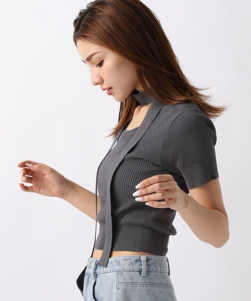 FOREVER 21(フォーエバー トゥエンティーワン)の「【2024SS】ボウタイ付きリブニット(ニット/セーター・レディース・グレー/ブラック/ホワイト・FREE)」の10枚目の写真