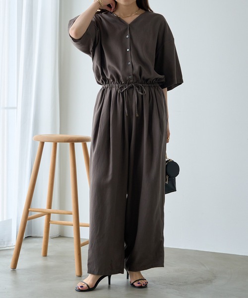 PUAL CE CIN(ピュアルセシン)の「麻テンセルツイルオールインワン(つなぎ/オールインワン・レディース・ブラック/ブラウン系・FREE)」の5枚目の写真