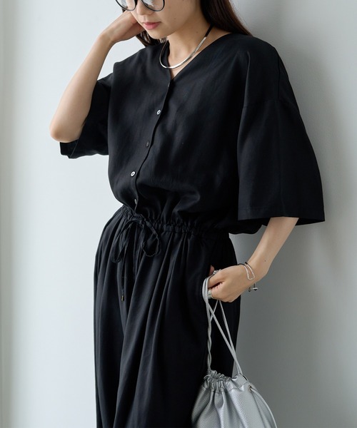 PUAL CE CIN(ピュアルセシン)の「麻テンセルツイルオールインワン(つなぎ/オールインワン・レディース・ブラック/ブラウン系・FREE)」の3枚目の写真