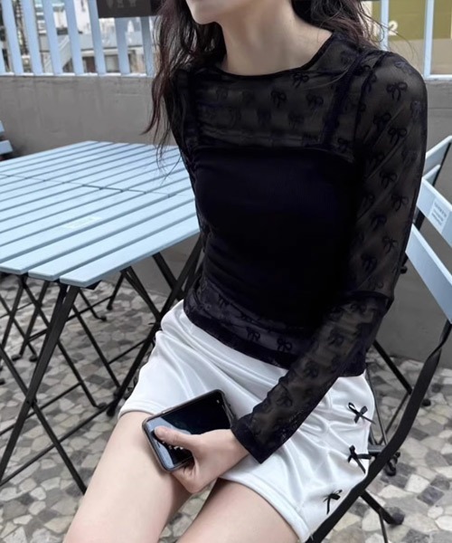 Mayree（メイリー）の「【Mayree】シースルー シアー メッシュ トップス カットソー（Tシャツ/カットソー・レディース・ホワイト/ブラック・FREE）」の2枚目の写真