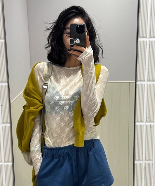 Mayree（メイリー）の「【Mayree】シースルー シアー メッシュ トップス カットソー（Tシャツ/カットソー・レディース・ホワイト/ブラック・FREE）」の6枚目の写真