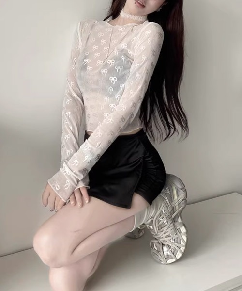 Mayree（メイリー）の「【Mayree】シースルー シアー メッシュ トップス カットソー（Tシャツ/カットソー・レディース・ホワイト/ブラック・FREE）」の3枚目の写真