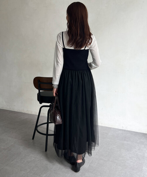Chez toi(シェトワ)の「リブニット×チュールキャミワンピース(ワンピース・レディース・グレー/グレイッシュベージュ/ブラック・FREE)」の18枚目の写真