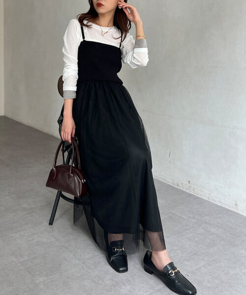 Chez toi(シェトワ)の「リブニット×チュールキャミワンピース(ワンピース・レディース・グレー/グレイッシュベージュ/ブラック・FREE)」の19枚目の写真