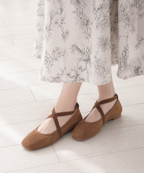 スウェードストラップバレエシューズ shoes365 バレエシューズ パンプス 「shoes365」スエード素材のクロス