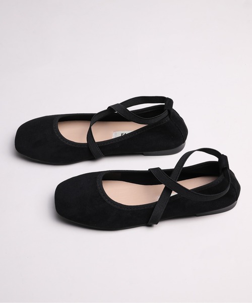 アニエル　バレエシューズ 黒 クロスストラップ38 アニエル バレエシューズ 黒 クロスストラップ38 ANNIEL 革