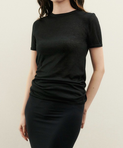 kiehtova（キエトヴァ）の「【kiehtova】sheer tops KTWR3 / KTWR25　※（Tシャツ/カットソー・レディース・ブルー/ブラック/カーキ/ホワイト/グレー・FREE）」の3枚目の写真