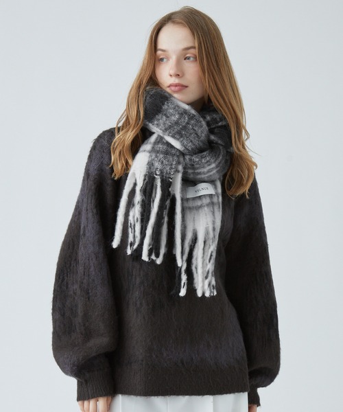 VELNUS】Mohair touch gradation-like volume check muffler/モヘア