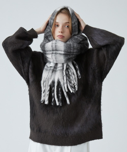 VELNUS】Mohair touch gradation-like volume check muffler/モヘア