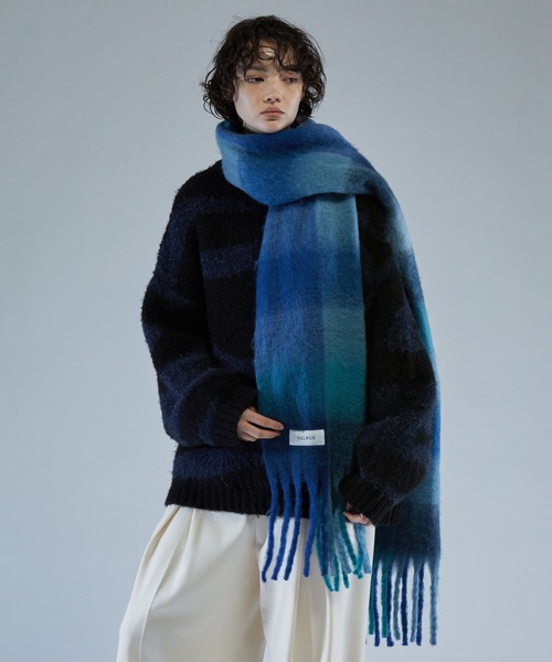 シモンズグランドセール gradation-like touch VELNUS】Mohair volume muffler check 小物