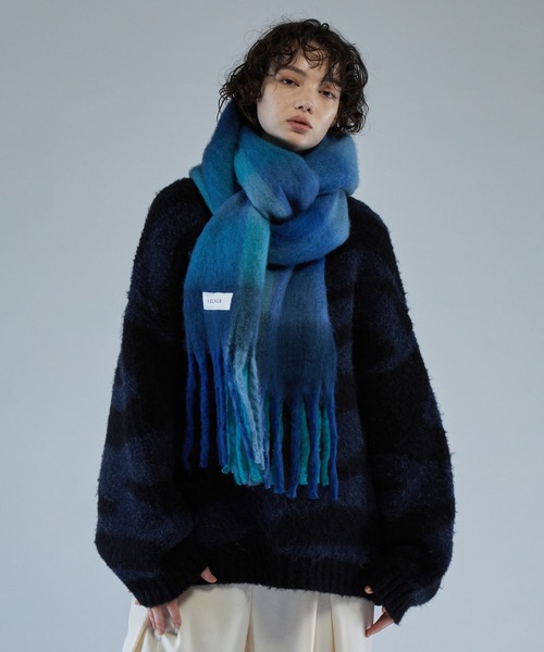 VELNUS】Mohair touch gradation-like volume check muffler/モヘア