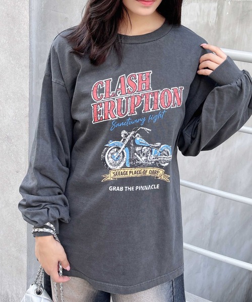 INGNI（イング）の「ピグメントアソートロゴプリントロングTシャツ（Tシャツ/カットソー・レディース・オフホワイト/チャコールグレー/ライトグレー系8/グレー系3・M）」の4枚目の写真