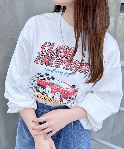 INGNI（イング）の「ピグメントアソートロゴプリントロングTシャツ（Tシャツ/カットソー・レディース・オフホワイト/チャコールグレー/ライトグレー系8/グレー系3・M）」の2枚目の写真