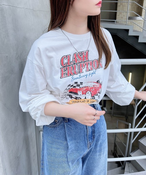 INGNI（イング）の「ピグメントアソートロゴプリントロングTシャツ（Tシャツ/カットソー・レディース・オフホワイト/チャコールグレー/ライトグレー系8/グレー系3・M）」の6枚目の写真