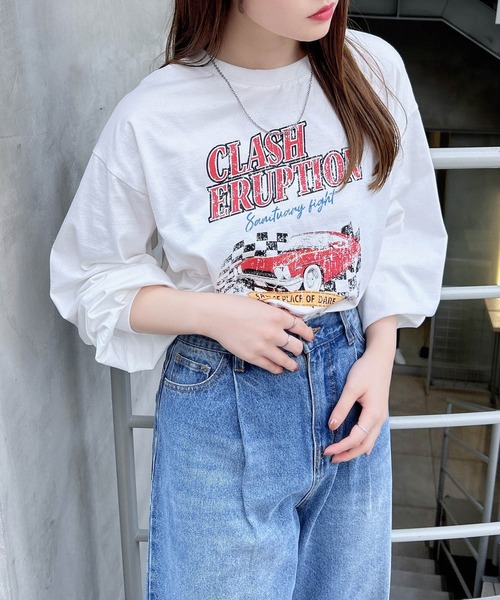 INGNI（イング）の「ピグメントアソートロゴプリントロングTシャツ（Tシャツ/カットソー・レディース・オフホワイト/チャコールグレー/ライトグレー系8/グレー系3・M）」の7枚目の写真