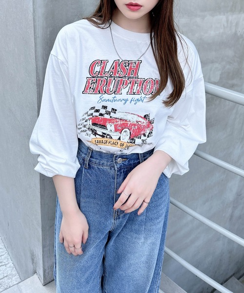 INGNI（イング）の「ピグメントアソートロゴプリントロングTシャツ（Tシャツ/カットソー・レディース・オフホワイト/チャコールグレー/ライトグレー系8/グレー系3・M）」の8枚目の写真