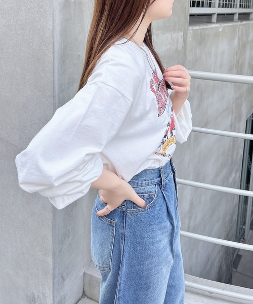 INGNI（イング）の「ピグメントアソートロゴプリントロングTシャツ（Tシャツ/カットソー・レディース・オフホワイト/チャコールグレー/ライトグレー系8/グレー系3・M）」の9枚目の写真