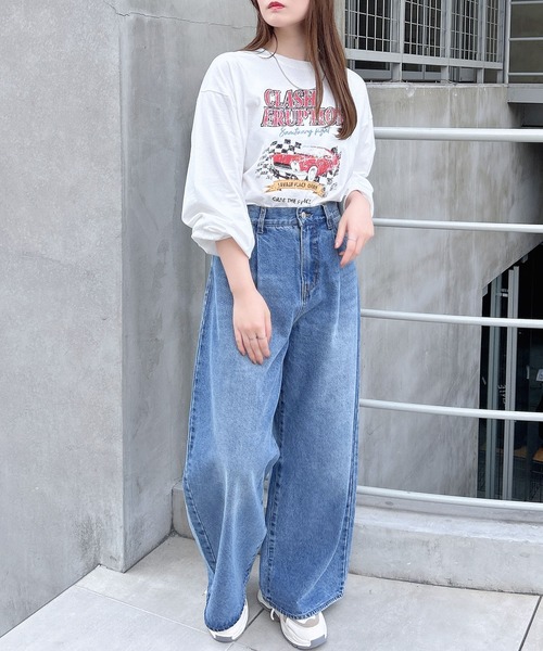 INGNI（イング）の「ピグメントアソートロゴプリントロングTシャツ（Tシャツ/カットソー・レディース・オフホワイト/チャコールグレー/ライトグレー系8/グレー系3・M）」の12枚目の写真