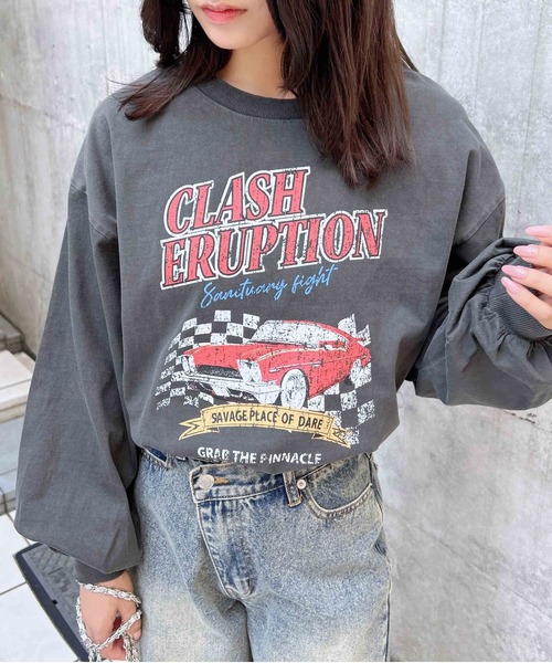 INGNI（イング）の「ピグメントアソートロゴプリントロングTシャツ（Tシャツ/カットソー・レディース・オフホワイト/チャコールグレー/ライトグレー系8/グレー系3・M）」の16枚目の写真