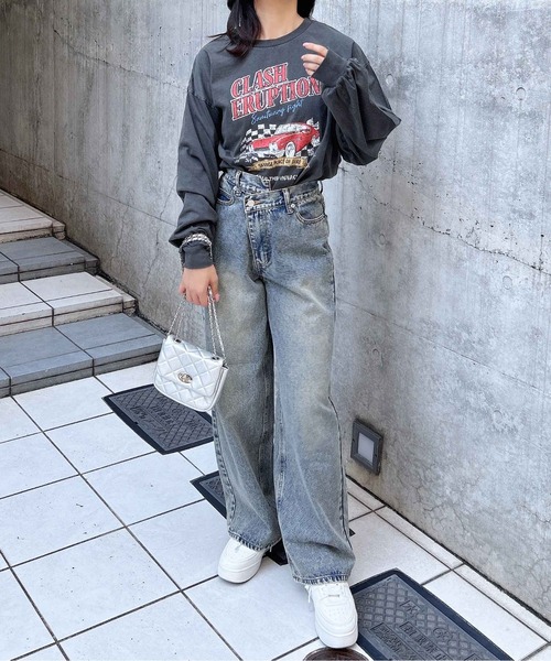 INGNI（イング）の「ピグメントアソートロゴプリントロングTシャツ（Tシャツ/カットソー・レディース・オフホワイト/チャコールグレー/ライトグレー系8/グレー系3・M）」の21枚目の写真