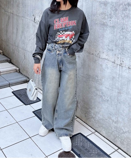 INGNI（イング）の「ピグメントアソートロゴプリントロングTシャツ（Tシャツ/カットソー・レディース・オフホワイト/チャコールグレー/ライトグレー系8/グレー系3・M）」の22枚目の写真