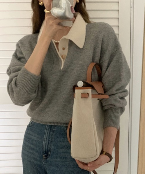 ABITOKYO(アビトーキョー)の「配色ポロ衿ニットプルオーバー(ニット/セーター・レディース・グレー/ネイビー・FREE)」の18枚目の写真