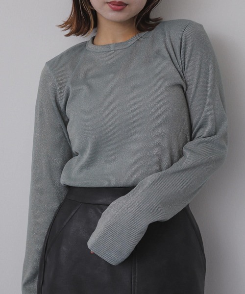 SENSE OF PLACE by URBAN RESEARCH(センスオブプレイスバイアーバンリサーチ)の「ラメリブロングTシャツ(Tシャツ/カットソー・レディース・シルバー/ブラック/ミント・ONE)」の3枚目の写真
