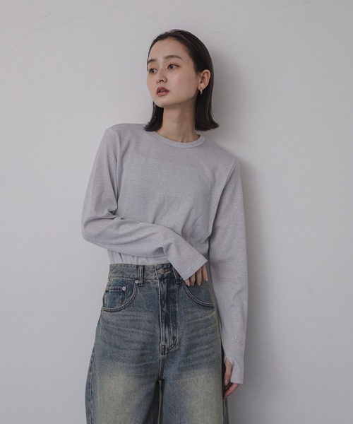 SENSE OF PLACE by URBAN RESEARCH(センスオブプレイスバイアーバンリサーチ)の「ラメリブロングTシャツ(Tシャツ/カットソー・レディース・シルバー/ブラック/ミント・ONE)」の4枚目の写真