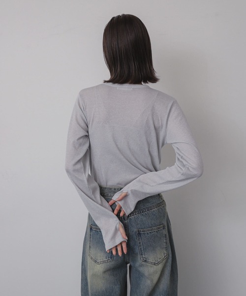 SENSE OF PLACE by URBAN RESEARCH(センスオブプレイスバイアーバンリサーチ)の「ラメリブロングTシャツ(Tシャツ/カットソー・レディース・シルバー/ブラック/ミント・ONE)」の5枚目の写真