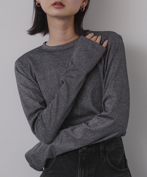 SENSE OF PLACE by URBAN RESEARCH(センスオブプレイスバイアーバンリサーチ)の「ラメリブロングTシャツ(Tシャツ/カットソー・レディース・シルバー/ブラック/ミント・ONE)」の8枚目の写真