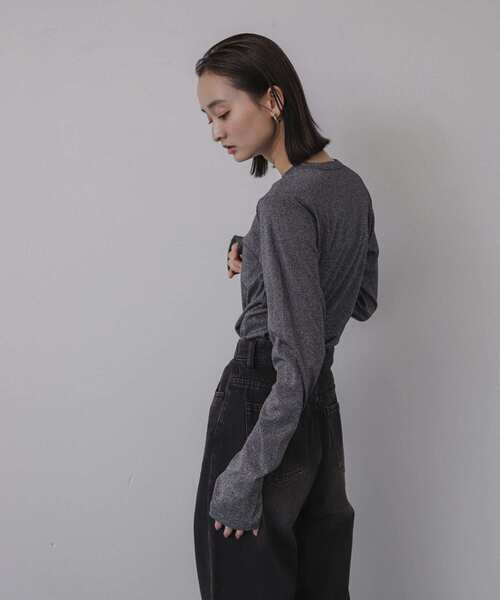 SENSE OF PLACE by URBAN RESEARCH(センスオブプレイスバイアーバンリサーチ)の「ラメリブロングTシャツ(Tシャツ/カットソー・レディース・シルバー/ブラック/ミント・ONE)」の10枚目の写真