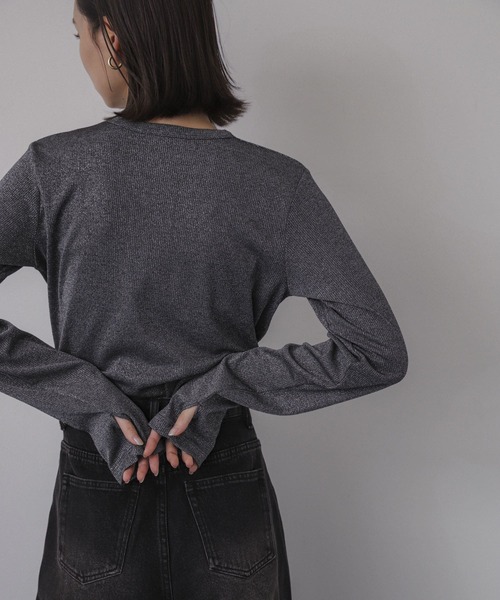 SENSE OF PLACE by URBAN RESEARCH(センスオブプレイスバイアーバンリサーチ)の「ラメリブロングTシャツ(Tシャツ/カットソー・レディース・シルバー/ブラック/ミント・ONE)」の11枚目の写真